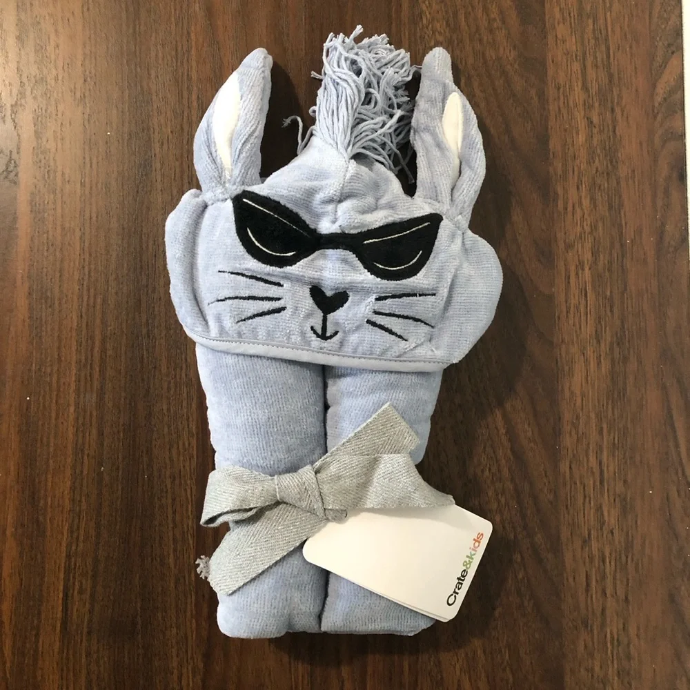 Crate & Barrel Rabbit Hooded Baby Towel Blue
